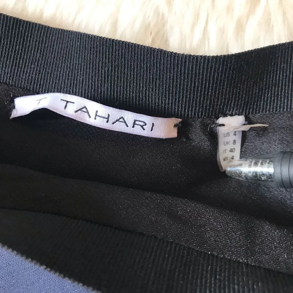 TAHARI Black Navy Skater Mini Skirt A-Line Colorblock Short Office Career Size 4
